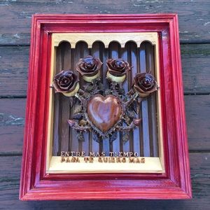 Beautiful Wooden Thorny Rose and Heart Art